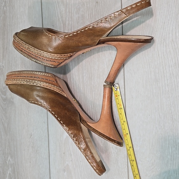 Prada Women Vintage Y2K Brown Peep-Toe Slingback Heels Shoes Sz 40/10 - Picture 8 of 13